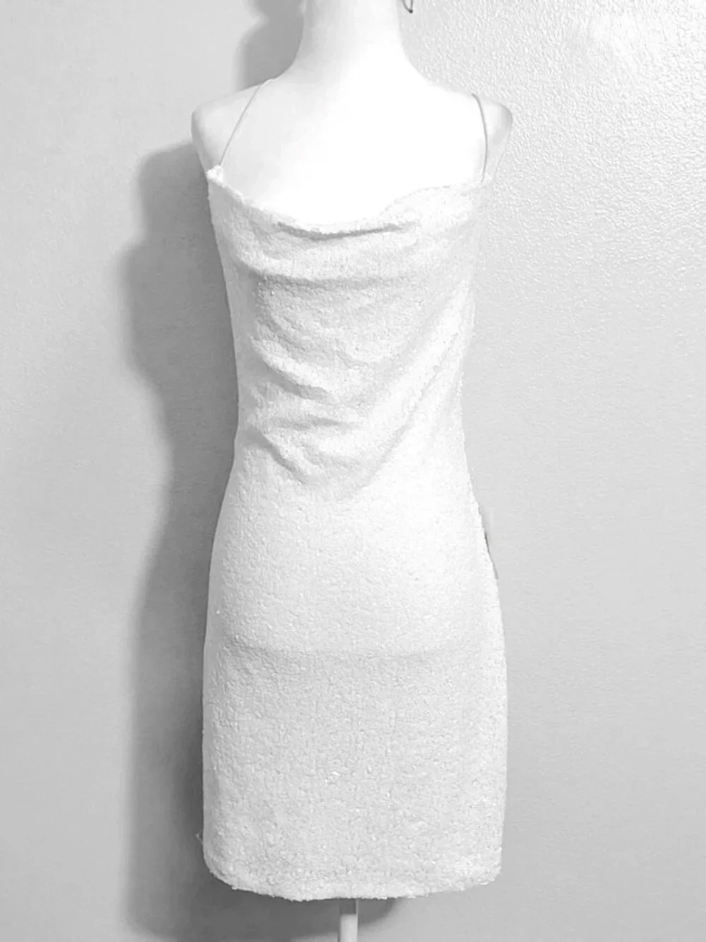 B. Darlin White Sequin Party Evening Cowl Neck Bodycon Dress - Picture 1 of 4